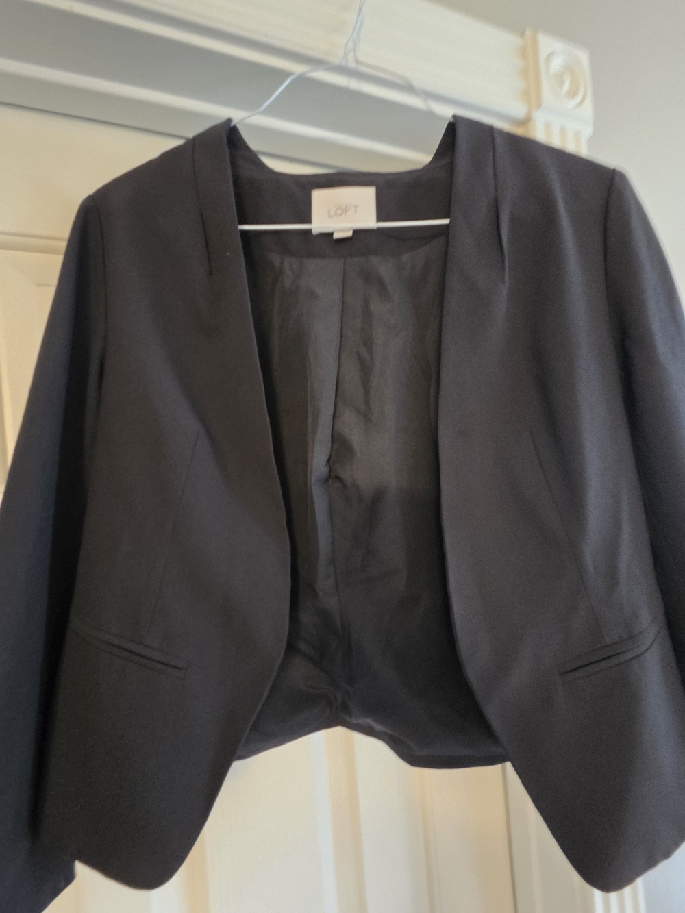 LOFT Black Cropped Open-Front Blazer